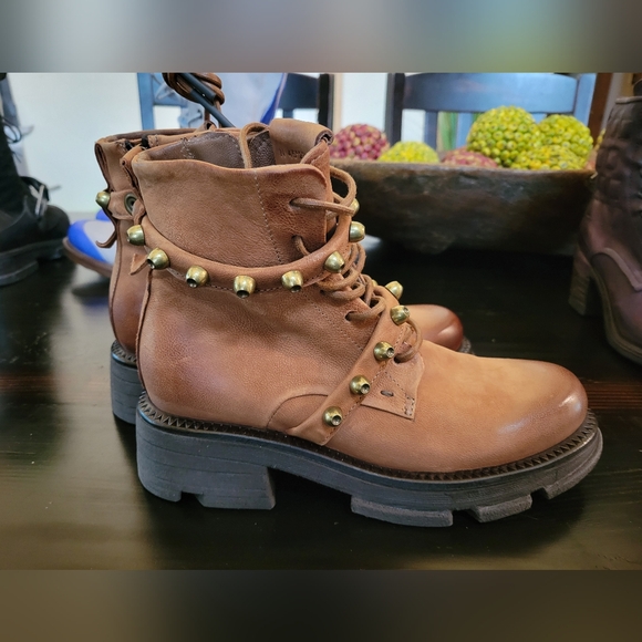 NIB A.S.98 Lukie Studded Brown Ankle Boots 38